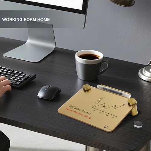 Gold Metallic Glossy Mirror Small White Board with Nail Support, Mini Desktop Glass Whiteboard, Desk White Board Dry Erase with Accessories, Stenography Artifact for Office Homeschooling Décor, 8x6'' - color: Gold