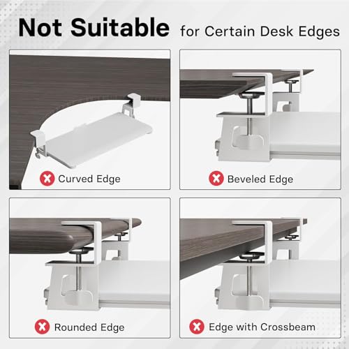 BONTEC KMT01 Under Desk Keyboard Tray, Pull-Out Keyboard & Mouse Platform with C-Clamp, 25.6 x 11.8 in Space-Saving Ergonomic Slide-Out Drawer, White - color: White, size: 25.6" x 11.8"