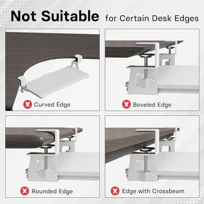 BONTEC KMT01 Under Desk Keyboard Tray, Pull-Out Keyboard & Mouse Platform with C-Clamp, 25.6 x 11.8 in Space-Saving Ergonomic Slide-Out Drawer, White - color: White, size: 25.6" x 11.8"