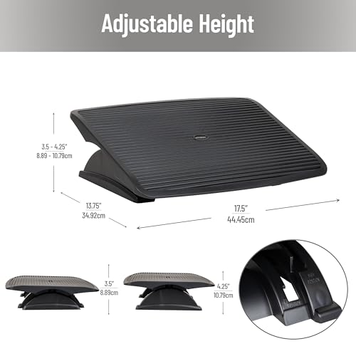 Mind Reader Foot Rest, Under Desk at Work, Ergonomic, Height Adjustable, Office, Plastic, Black - size: Plastic Foot Rest