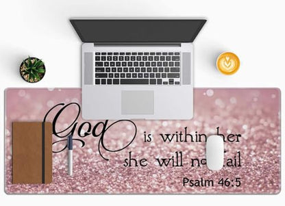 Bible Verse Gaming Mouse Pad Large, Keyboard Mouse Mat Desk Pad, Non-Slip Rubber Base with Stitched Edges Mousepad, 31.5X11.8 inch - Psalm 46:5 God is Within Her,She Will not Fall - color: God is Within Her,she Will Not Fall