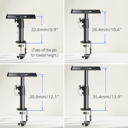 suptek Clamp-on Speaker Stand Desk Mount Set, Height Adjustment, Tilt, Swivel, 9.6 x 8.8 inch Trays, Universal Audio Holders for Computer and Bookshelf Speakers, Elevated Sound, 2 Pack, Black, SDM001B - color: Black