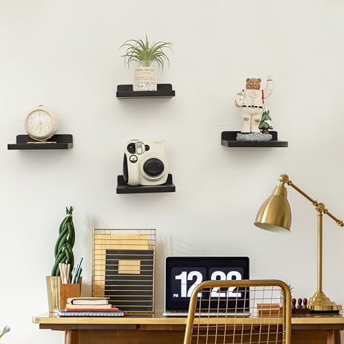 Small Floating Shelf, 5x6 Inch Display Ledges for Wall,Mini Shelves,Rustic Wood Shelf for Bedroom Living Room Bathroom Kitchen (3, Black) - color: Black, size: 5x6 Inch-3 Pcs