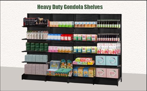 NectaCol Pegboard Display Stand, Gondola Retail Shelving Wall Display for Convenient Grocery Office Supply or Liquor Stores, Single Side Peg Board Panels, Extra 20 Hooks, No Including 4 Shelves - size: 1 Unit - Single Side - Black
