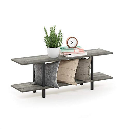 Furinno Turn-N-Tube 2-Tier Multipurpose Wide Shelf, French Oak Grey/Black - color: French Oak/Black, style: 2-Tiers