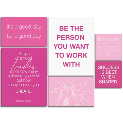YEOION Inspirational Office Wall Art for Women,Motivational Teamwork Wall Decor for Office,Pink Postive Quote Workplace Canvas Wall Art for Set of 6 - color: Colour5, size: 14.6 x 11.5 inches