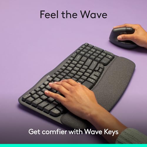Logitech Wave Keys Wireless Ergonomic Keyboard with Cushioned Palm Rest, Comfortable Natural Typing, Easy-Switch, Bluetooth, Logi Bolt Receiver, for Multi-OS, Windows/Mac - Graphite - color: Graphite