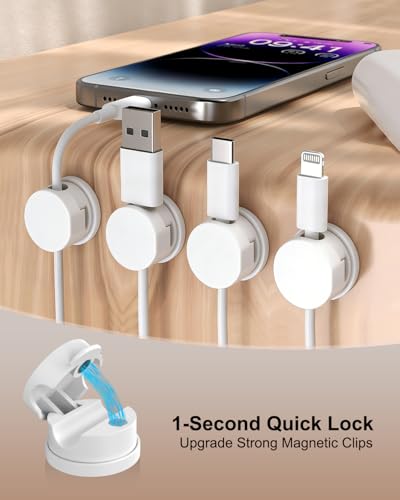 OneLeaf 8 Pack Magnetic Cable Clips, Rotatable Cable Management Clips for Desk & Wall, Strong Adhesive Cord Organizer for Phone Chargers, Ethernet & Cable Wires, Home Office Car, White - color: White