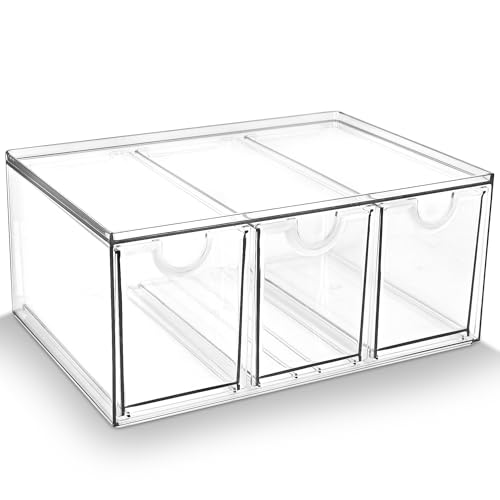 Prsildan Acrylic Makeup Organizer Stackable Storage Drawers with 3 Drawers for Office Desk Vanity Craft Room Clear Drawer Organizers for Hair Accessories Art Supplies Cosmetics Modular System - style: Style3-3Drawers