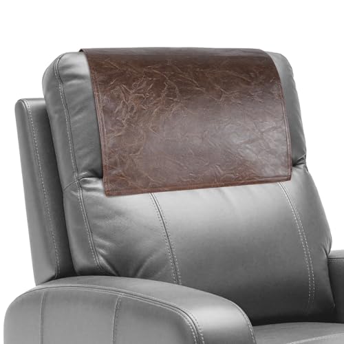Recliner Headrest Protector,Non Slip Waterproof Headrest Cover,Leather Recliner Headrest Cover for Sofa,Furniture,Living Room,Office Chair 17x27 in(Brown) - color: Brown, size: Hook & Loop
