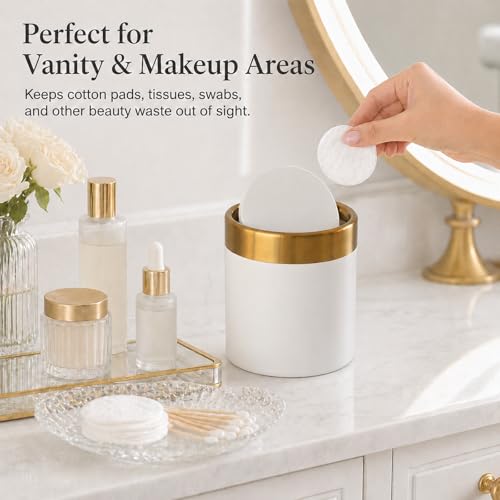 Mini Trash Can with Lid, 1.5L / 0.4 Gal Small Metal Countertop Trash Bin with Swing Lid for Desk, Coffee Bar, Vanity, Bathroom, Office, White - color: White