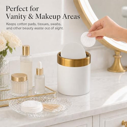 Mini Trash Can with Lid, 1.5L / 0.4 Gal Small Metal Countertop Trash Bin with Swing Lid for Desk, Coffee Bar, Vanity, Bathroom, Office, White - color: White