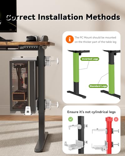 JOY worker No Drilling Under Desk PC Mount for Standing Desk, Clamp-On Desk Leg Computer Mount with Extra Protective Arms, Adjustable Computer Case CPU Holder Holds Up to 44lbs, White - color: White, style: Upgraded