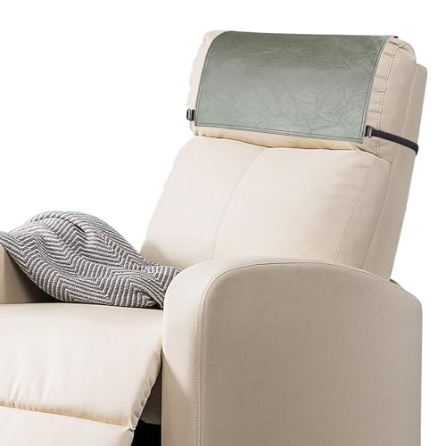 Recliner Headrest Protector-Faux Leather Headrest Covers for Recliners,Recliner Headrest Cover with Elastic Straps,Chair Headrest Cover for Recliners Protector 17 x 27 in(Gray Green) - color: Gray Green