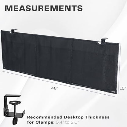 VIVO Black Clamp-on 48 inch Desk Cable Management Sleeve, DESK-SKIRT-48P | Privacy Desk Skirt, Cable Organizer, Wire Hider Kit Panel System - size: 48" Panel