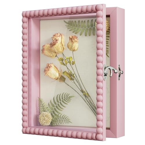 Love-KANKEI Shadow Box Frame 8x10,Wood Deep Shadow Box Display Case with Unique Beads Door and Glass Window, Memory Box Gift for Pictures,Medals,Memorabilia,Collections Pink - color: Pink, size: 8x10