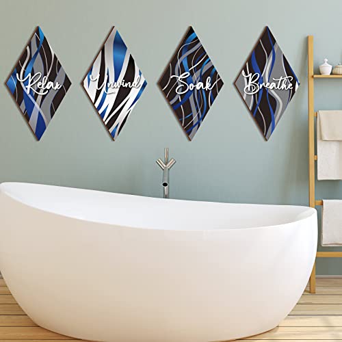 FairySandy 4 Pcs Boho Bathroom Wall Decor 11.8 x 6.69 Inch Bohemian Restroom Wall Art Bathroom Rustic Decoration Farmhouse Minimalist Relax Soak Unwind Breathe Sign for Bedroom Living Room(Stripe) - style: Stripe