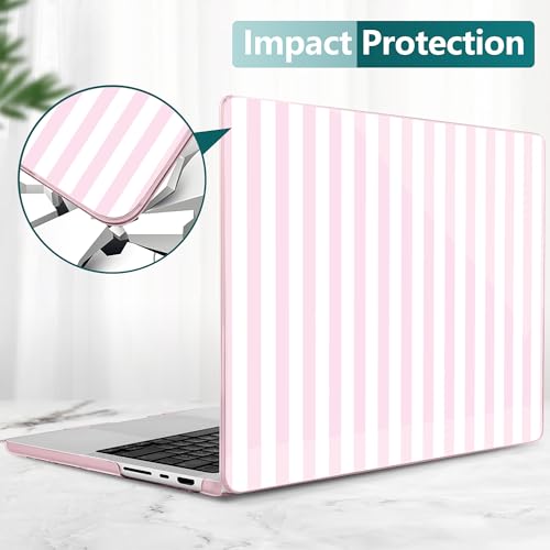 DONGKE Compatible with MacBook Pro 16 Inch Case (2026-2021 Release, M5 M4 M3 M2 M1 Pro/Max Chip), Plastic Hard Shell with Keyboard Cover & Screen Protector for MacBook Pro 16", Pink & White Stripes - color: Pink & White Stripes