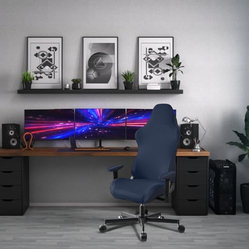 Stretch Gaming Chair Cover, Soft and Comfortable, Dust Protection, Modern Design, for Office Computer Racing Seat(Dark Blue) - color: Dark Blue