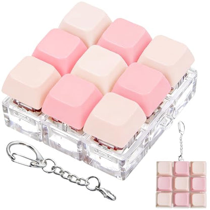 Keyboard Fidget Toy, Keyboard Keychain Fidget Toys, 9-in-1 Clicker Fidget Toy, Stress Relief Desk Decompression Button, Anxiety Relief Valentine's Day Gifts (2 Color-Mix Pink) - color: 2 Color-mix Pink