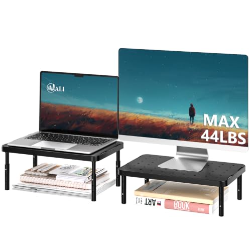 WALI Computer Monitor Stand for Desk, Adjustable Laptop Riser, Desk Monitor Stand Underneath Storage for Office, School Supplies (PTT001-B), 1 Pack, Black - color: Black, size: 14.6"L * 9.3"W