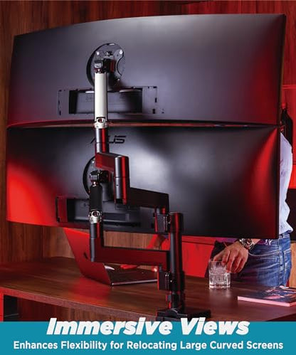 ULTRARM Heavy Duty Monitor Arm for Ultrawide Monitors up to 57" and 44 lbs, Single Desk Stand, Pneumatic Height Adjustable, Modular Extension Arms - Max VESA 100x100, Black, MA20P-S | Max 57", 44 lb, 900R Screens, VESA 100x100, Upgradable, Pneumatic Heigh