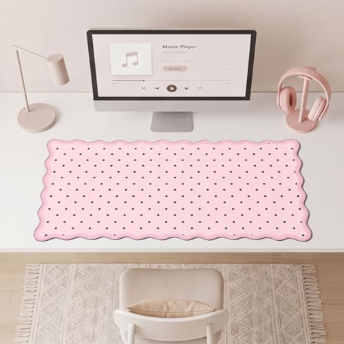 Dots Pink Scalloped Mouse Pad,Cute Kawaii Dot Large Desk Mat Non-Slip Rubber Base,Aesthetic Decor Gaming Computer Desk Pad for Office Laptop Mouse Keyboard Pad, 31.5" x 15.7", XL - color: Dots Pink