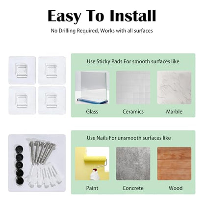 Peg Board Kit, ABS Plastic Wall Organizer Panels, 4 Pack, 12 x 12 in | with Hooks / Shelves / Bins / Accessories, Wall Mounted / No Drill / Adhesive, for Office / Gaming Room / Craft Room