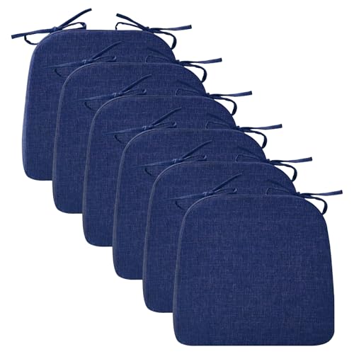 Ruqmuis Chair Cushions for Dining Chairs, 2" Thick Seat Cushions for Kitchen Chairs, D-Shaped Chair Pads with Washable Cover, Ties and Non Slip Backing, 17'' x 16'', Set of 6, Blue - color: Blue, size: 6 Count(Pack of 1)