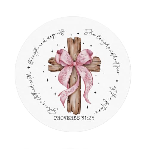 Coquette Pink Bow Cross Christian Mouse Pad, Mouse Pads for Desk, Proverbs 31 Woman Gifts, Religious Bible Verse Mousepad for Office Dorm Computer Laptop Gaming, 8.7x8.7 Inch - color: bow4