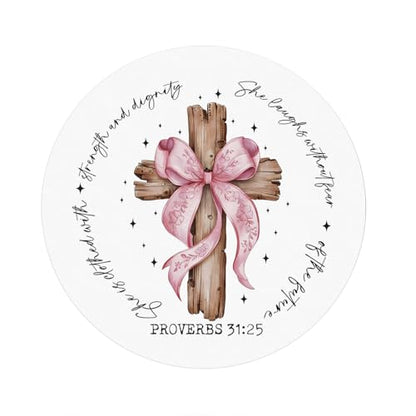 Coquette Pink Bow Cross Christian Mouse Pad, Mouse Pads for Desk, Proverbs 31 Woman Gifts, Religious Bible Verse Mousepad for Office Dorm Computer Laptop Gaming, 8.7x8.7 Inch - color: bow4