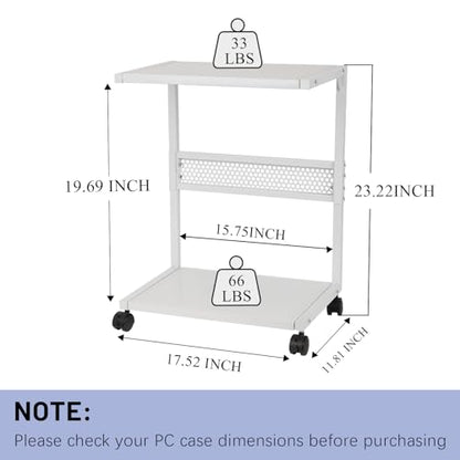 Bfttlity PC Stand Computer Tower Stand 2-Tier Metal CPU Holder with Locking Caster Wheels Suitable for Most PC (S, White) - size: Small-White