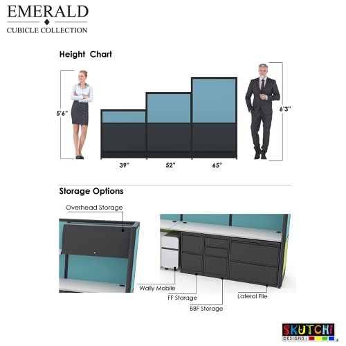 SKUTCHI DESIGNS INC. Modern 4 Person Cubicles | L-Shaped Workstations with Storage | Emerald Collection | Social Distancing | 5x5x52-39 H | Light Gray - color: Light Gray