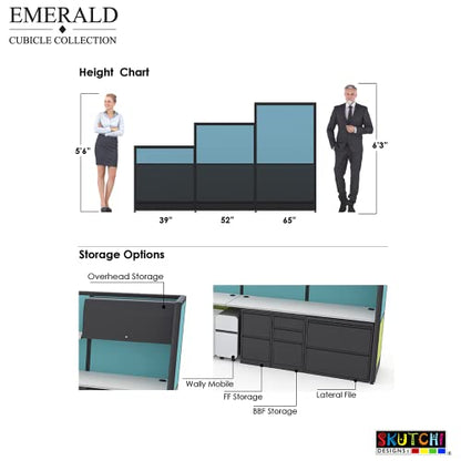 SKUTCHI DESIGNS INC. Modern 4 Person Cubicles | L-Shaped Workstations with Storage | Emerald Collection | Social Distancing | 5x5x52-39 H | Maple - color: Maple