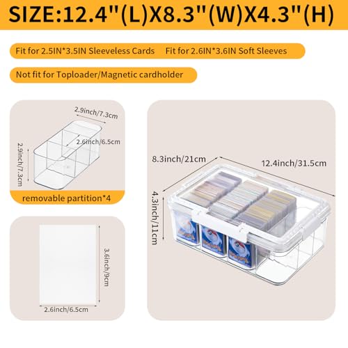 Portable Card storage box with 12 Removable Containers,Storage Box with lid for 2000+ Cards Fits for Standard Cards, TCG, PTG and Sport Cards, with 10 Soft Sleeves(clear,1pack)