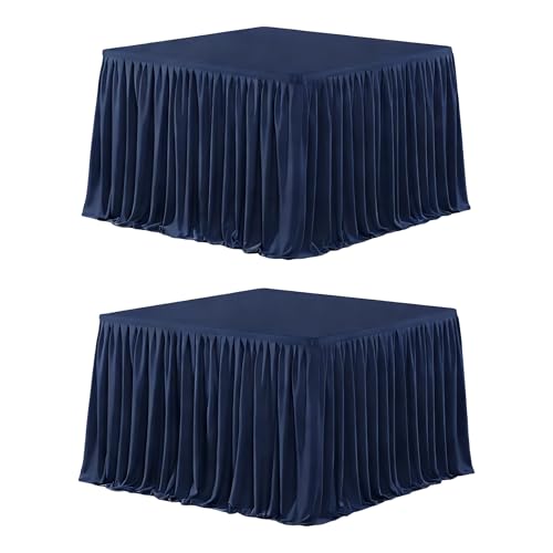 Wish Care 2 Pack Navy Blue Square Table Clothes for 34x34 Inch Tables, Polyester Fitted Tablecloths 2.8ft Stretch Table Cover for Wedding, Birthday, Parties, Trade Show, Craft Show - color: Navy Blue, size: 34" x 34" (2.8 Ft - 2 Pcs)