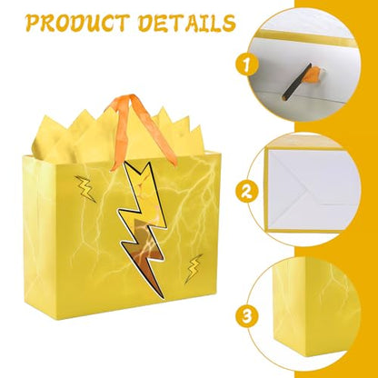 Mprocen Cartoon Animation Party Gift Bags Yellow Lightning Themed Goodie Bags with Greeting Cards Birthday Supplies Baby Shower Decorations Candy Bags - color: Themed 4