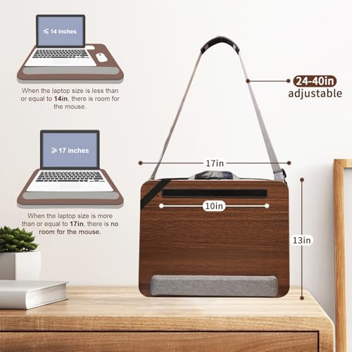 Lap Desk,Cushioned Laptop Desk with Storage Fits 15.6in,Walnut | Ergonomic cushion,storage pocket,fits 15.6-inch laptops,walnut scratch-proof tabletop - color: Deep Walnut Color