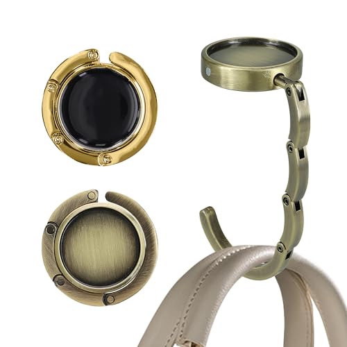 kwmobile Purse Hook for Table - Set of 2 Purse Holder - Folding Handbag Hanger - Portable Bag Holder - Bag Hooks for Desk - Table Hook Bronze/Gold - color: bronze / gold