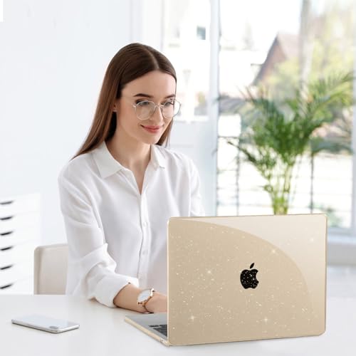 EooCoo Case Compatible with MacBook Air 13 inch M5 2026-2022 Release M4 M3 M2 A3449 A3240 A3113 A2681, Glitter Hard Shell&Keyboard Skin Cover&Screen Protector for Mac Air 13.6 inch, Sparkly Starlight - color: Glitter Starlight