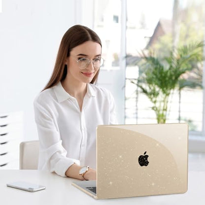 EooCoo Case Compatible with MacBook Air 13 inch M5 2026-2022 Release M4 M3 M2 A3449 A3240 A3113 A2681, Glitter Hard Shell&Keyboard Skin Cover&Screen Protector for Mac Air 13.6 inch, Sparkly Starlight - color: Glitter Starlight