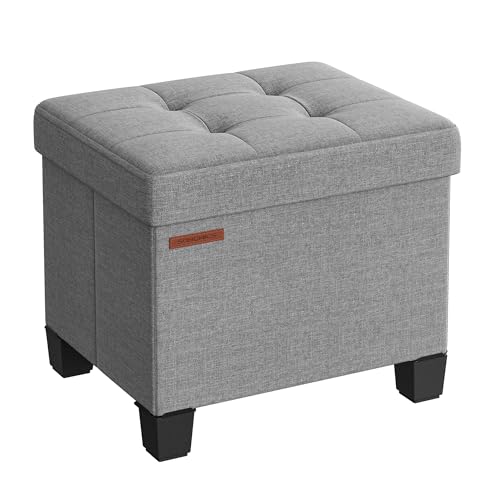 SONGMICS Storage Ottoman, Small Ottoman Foot Rest with Legs, 12.6 x 15.7 x 13.2 Inches Foot Stool, Load up to 660 lb, for Living Room, Bedroom, Dorm, Dove Gray ULSF012G02 - color: Dove Gray, size: 12.6"D x 15.7"W x 13.2"H