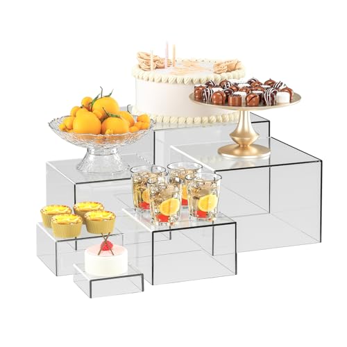 6 Pcs Clear Acrylic Boxes for Display as Buffet Risers and Stands, Food Risers for Party, Table, Stands, including 8", 7", 6", 5", 4", 3" (Small, 6Pcs, Clear) - size: Small, 6Pcs, Clear