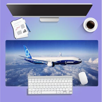 Large Gaming Mouse Pad (31.5" x 15.8") - Airplane Soaring Above the Clouds, Aircraft Design for Boeing 777 Enthusiast Extra XXL Extended Office Accessories, Premium Stitched Anti-Slip Desk Mat - color: Boeing 777