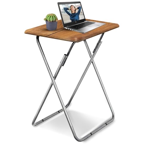 Tv Trays Folding Tv Table, Dinner Table for Eating with Sturdy Metal Frame, Small Foldable Snack Trays Table for Living Room, Couch,Sofa, Bed, No Assembly Required,15 x 18.9in(Yellow Brown,1pcs) - color: Yellow Brown, size: 1pc