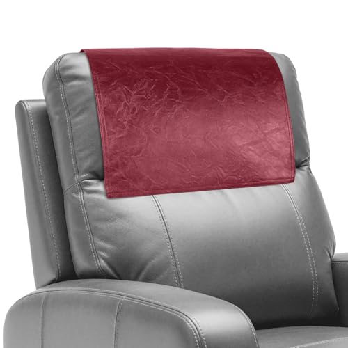 Recliner Headrest Protector,Non Slip Waterproof Headrest Cover,Leather Recliner Headrest Cover for Sofa,Furniture,Living Room,Office Chair (Wine Red) - color: Wine Red, size: Hook & Loop