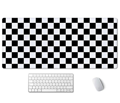 SSOIU Checkered Desk Mat Extended Gaming Mouse Pad (35.5x15.7 in), Large Stable Rubber Base Mousepad with Stitched Edges, Keyboard Mouse Mat Desk Pad for Work, Game, Office - Black White Checkerboard - color: Black and White Checkerboard