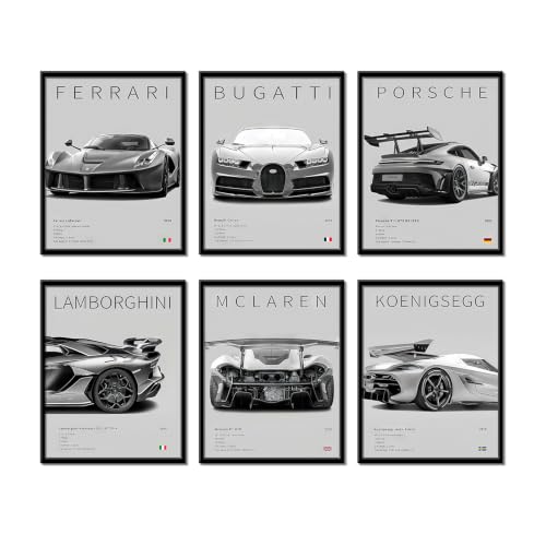 CSLGQGV Car Poster Vintage Racing Car Wall Art Supercar Canvas Prints Painting For Men Room Pictures Guys Dorm Room Aesthetics Decor Bedroom Office (Unframed,8×10inch,6pcs) - color: grey 1, size: 8" x 10" Poster