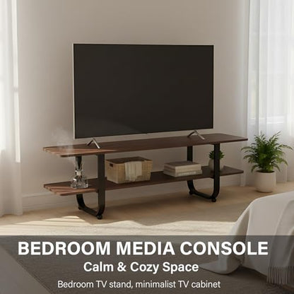 Tiita Bamboo TV Stand with Storage for TV up to 65 inch, Bamboo Rattan TV Console Entertainment Center with 2 Open Shelf, Mid Century Modern Media Console for Living Room, Bedroom - color: Grey