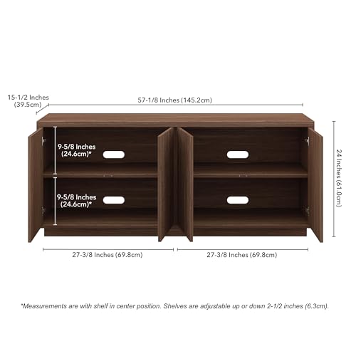 Henn&Hart Fluted TV Stand for TVs up to 65'' with 2 Concealed Ribbed Storage Cabinets and Adjustable Shelves for Living Room, Family Room, or Office, Medium Walnut - color: Medium Walnut, size: 57" TV Stand
